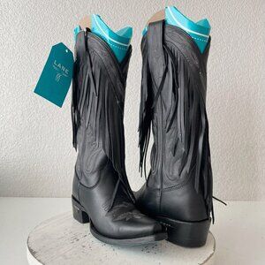 Lane SENITA FALLS Womens Cowboy Boots 5 Black Leather Fringe Western Cowgirl